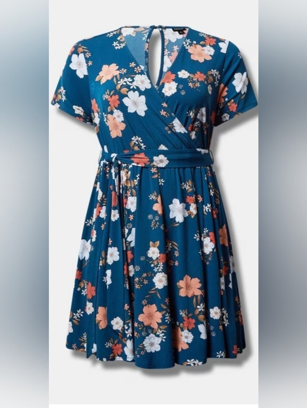Torrid Size 2 Floral Mini Wrap V-Neck Dress/Romper in Teal Blue